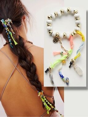 Free People Ariana Ost Dripping In Sun Hair Tie in White Multi NWT Bracelet Boho